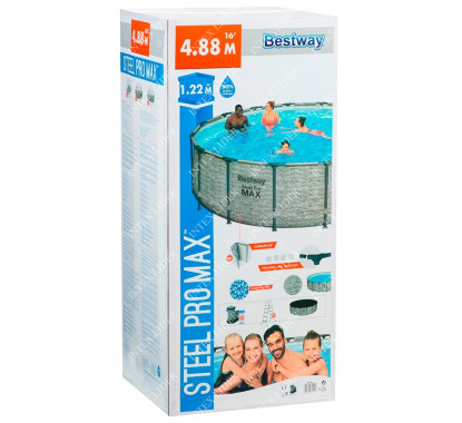 5619E Bestway Круглый каркасный бассейн, 488х122см+фильтр-насос, лестница, тент